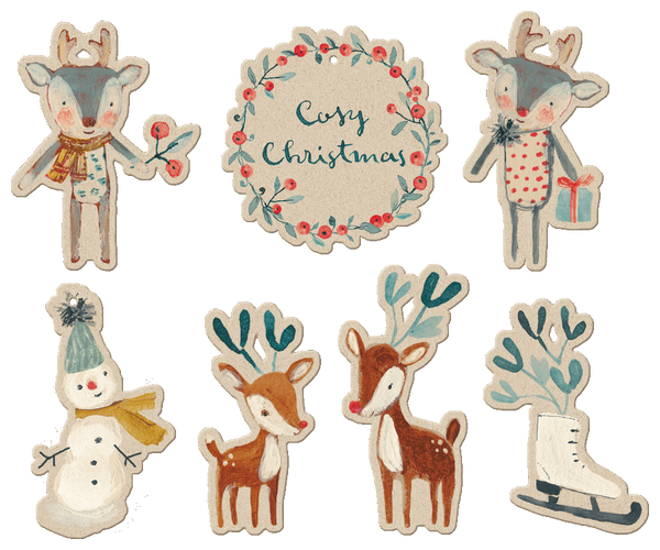 Set of Illustrated Christmas Gift Tags: Coastal Gingerbread