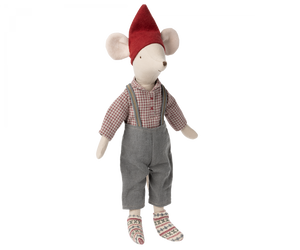 Medium Christmas Mouse, Boy - Overalls