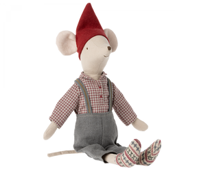 Medium Christmas Mouse, Boy - Overalls